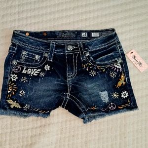 New Size 14 Retro Embroidered Miss Me Shorts